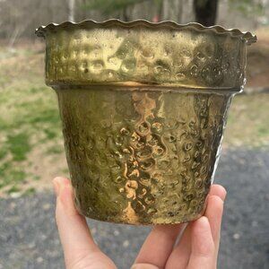 MCM Vintage Mid-Century Hammered Brass Planter Flowerpot Decor Design